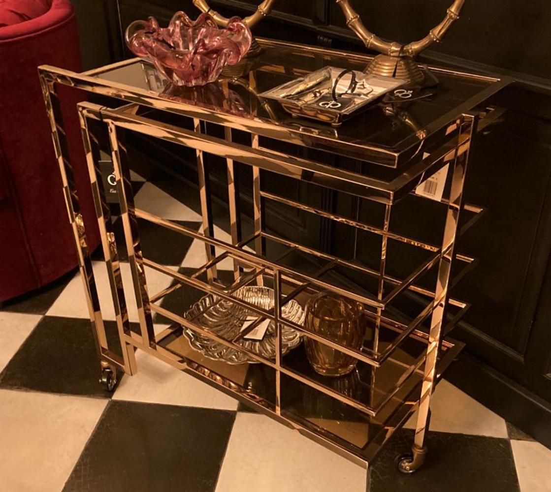 Casa Padrino Art Deco Bar Trolley Servierwagen Gold / Smoked Glass 77 x 42 x H. 77,5 cm - Hotel & Restaurant Möbel Bild 1