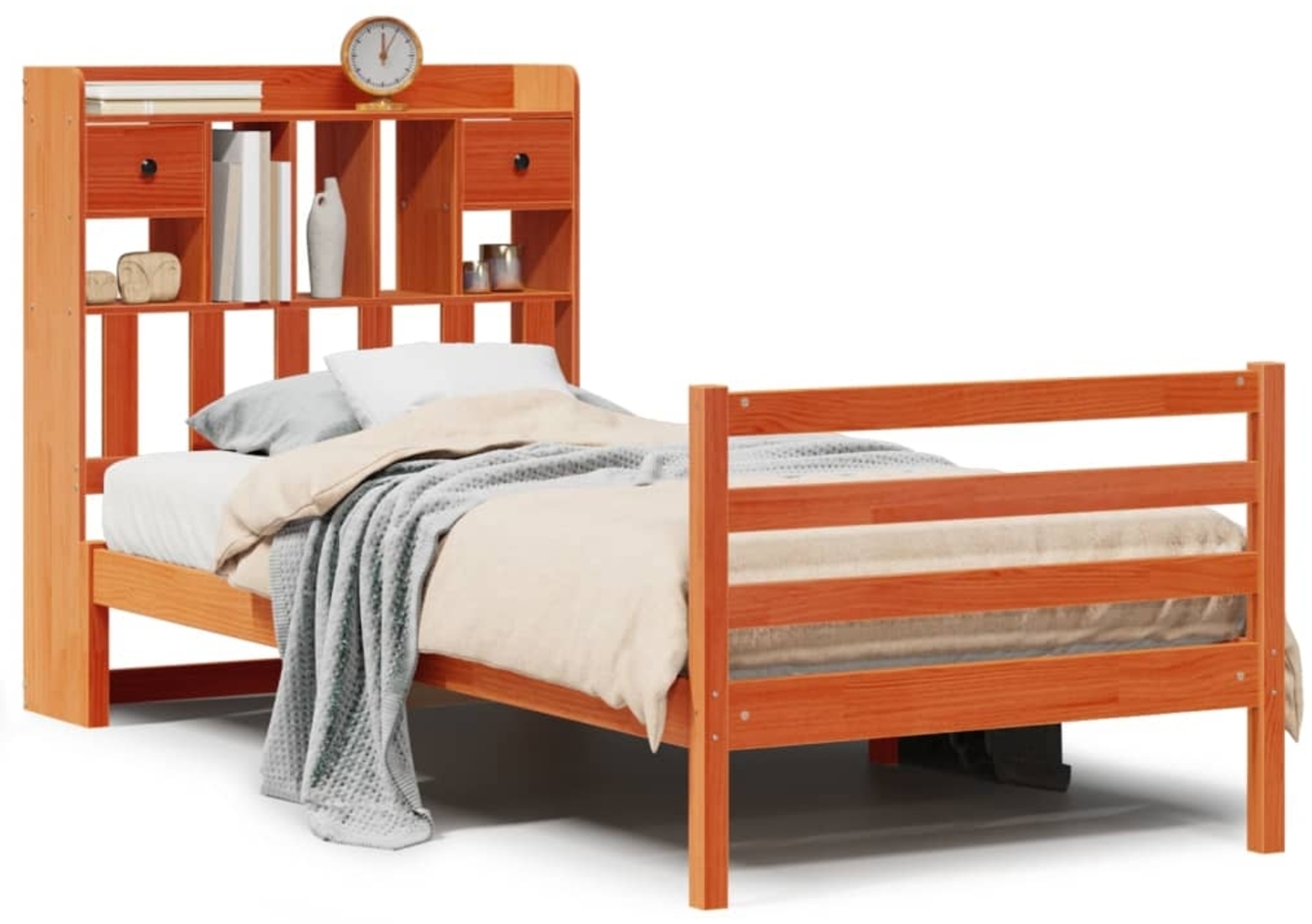 vidaXL Massivholzbett mit Regal ohne Matratze Wachsbraun 100x200 cm 3321954 Bild 1