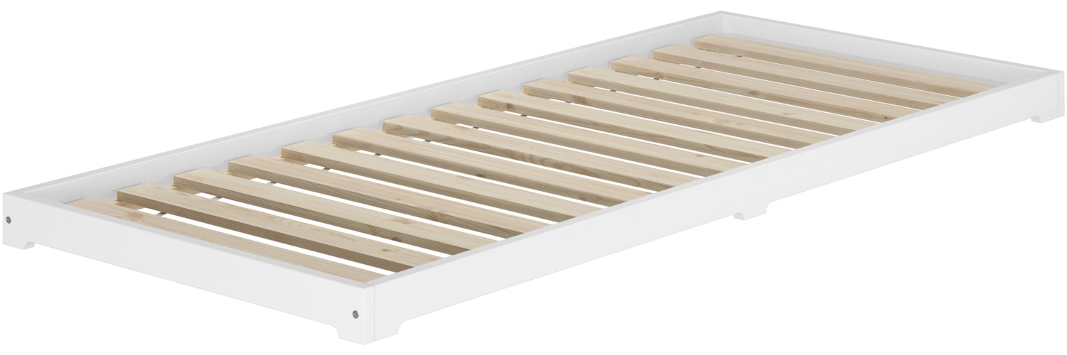 Weißes Unterschiebbett Futon extra niedrig Holzbett 80x180 Kiefer V-60.47W-08-180Rollrost inkl. Bild 1