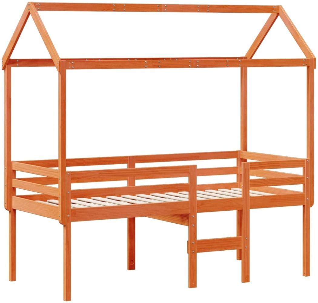 vidaXL Hochbett mit Dach Wachsbraun 80x200 cm Massivholz Kiefer 3282137 Bild 1
