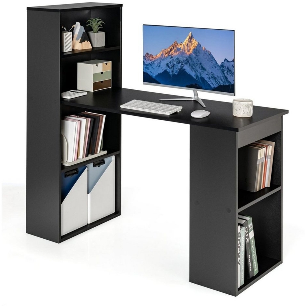 COSTWAY Schreibtisch, mit Bücherregal & 6 Regalen, bis 91kg, 122x56x122cm Bild 1