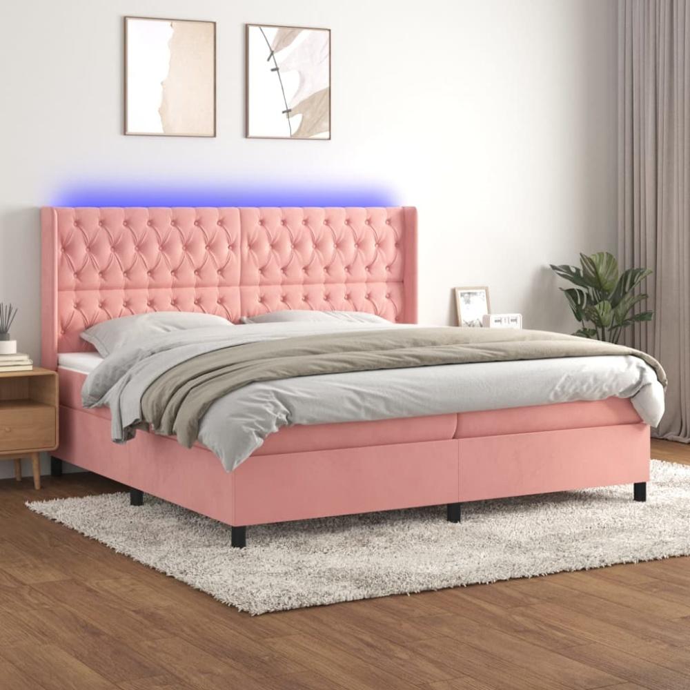 vidaXL Boxspringbett mit Matratze & LED Rosa 200x200 cm Samt 3139768 Bild 1