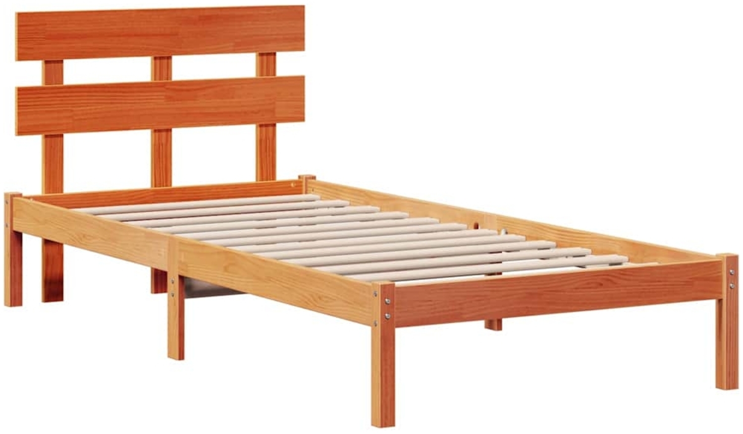 vidaXL Bettgestell mit Kopfteil Braun 90 x 190 cm Massivholz Kiefer 872145 Bild 1