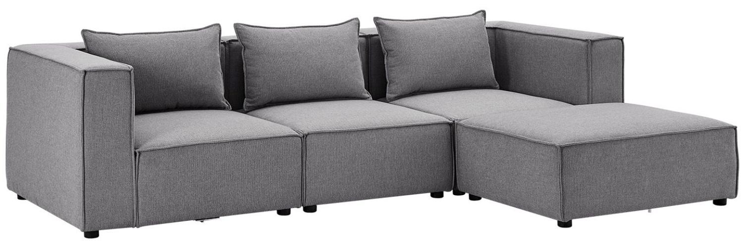 Juskys modulares Sofa Domas L - Couch für Wohnzimmer - 3 Sitzer - Ottomane, Armlehnen & Kissen - Ecksofa Eckcouch Ecke - Garnitur Stoff Dunkelgrau Bild 1