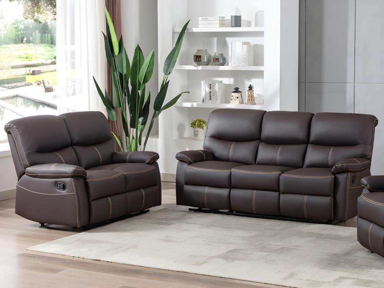Vente-unique - Couchgarnitur Relax 3+2 - Kunstleder - Braun - CANBY Bild 1