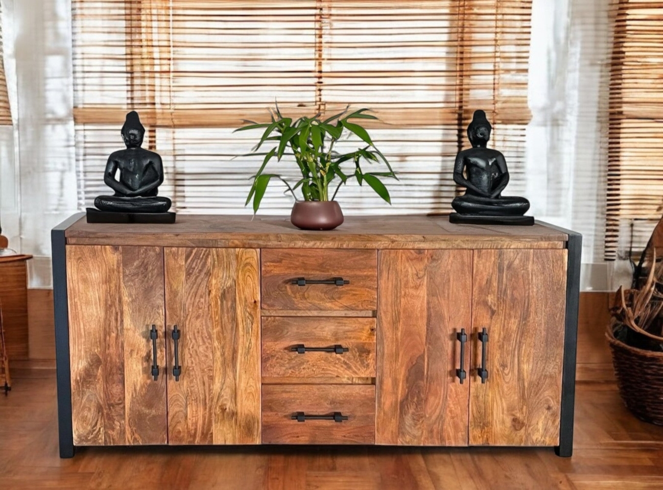 Mango Sideboard Mangoholz Kommode Regal Masivholz Lowboard Indien Rustikal Kolonial Naturholz Landhaus Asien Asiatisch Fernost Bild 1