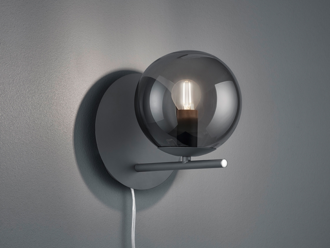 Wandleuchte PURE Anthrazit mit Rauchglas Kugel Flex mit / ohne Kabel, Höhe 21cm Bild 1