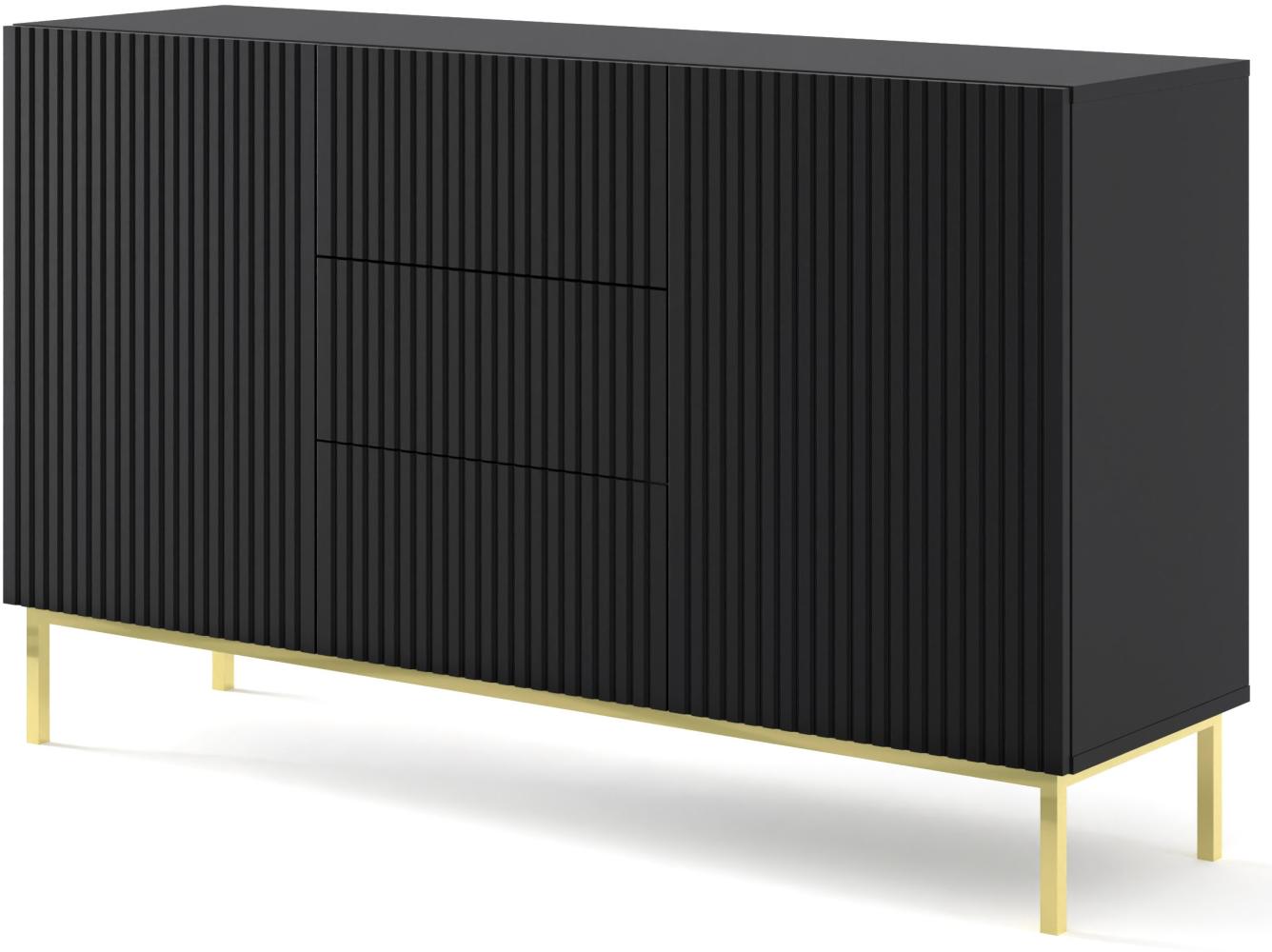 Domando Sideboard Moneglia M1 Klassisch Breite 150cm, Push-to-open-Funktion, besondere Fräsoptik, goldenes Gestell in Schwarz Matt und Goldgestell Bild 1