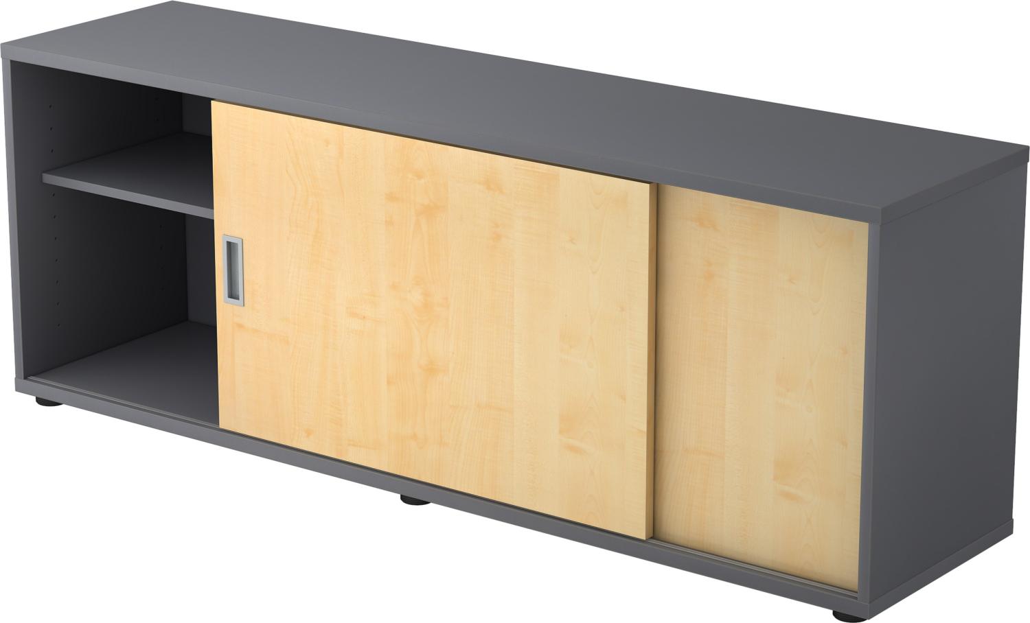bümö® Lowboard mit Schiebetür, Sideboard in Graphit/Ahorn Bild 1