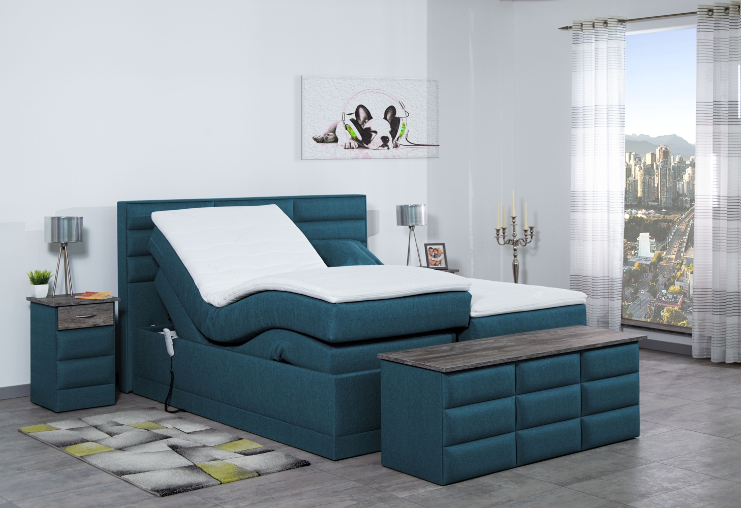 Meisterbetten Boxspringbett Pino 120x220 in WT-Blau, Matratzenbezug Nano, Ergoflex-Topper Bild 1