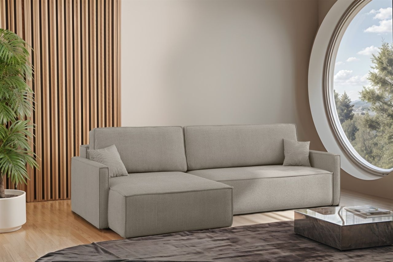 Ecksofa Schlafsofa Sofa LOUIS Stoff Scala Hellgrau Ottomane Links Bild 1