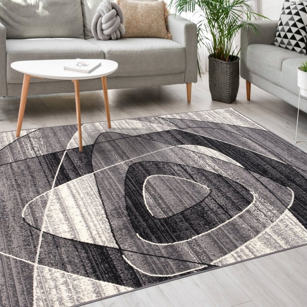 Mazovia Designteppich Modern Teppich Kurzflor Wohnzimmerteppich Robust und pflegeleicht GRAU, 70 x 150 cm, Fußbodenheizung,Allergiker geeignet,Farbecht,Pflegeleicht,Geometrisch Bild 1