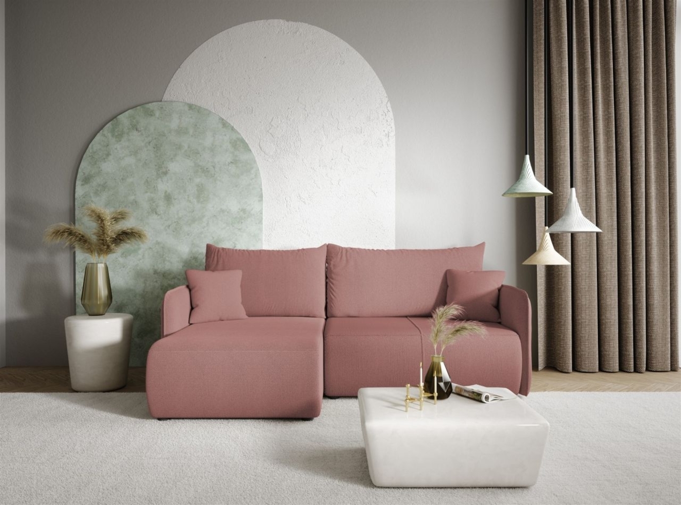 Ecksofa Sofa mit Schlaffunktion CALGARY Stoff Curio Rose Ottomane Links Bild 1