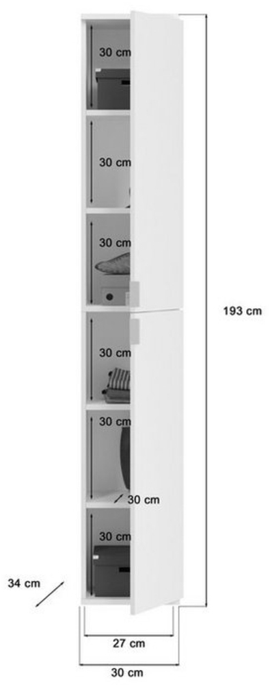 möbelando Garderobenschrank Paterson 30 x 193 x 34 cm (B/H/T) Bild 1