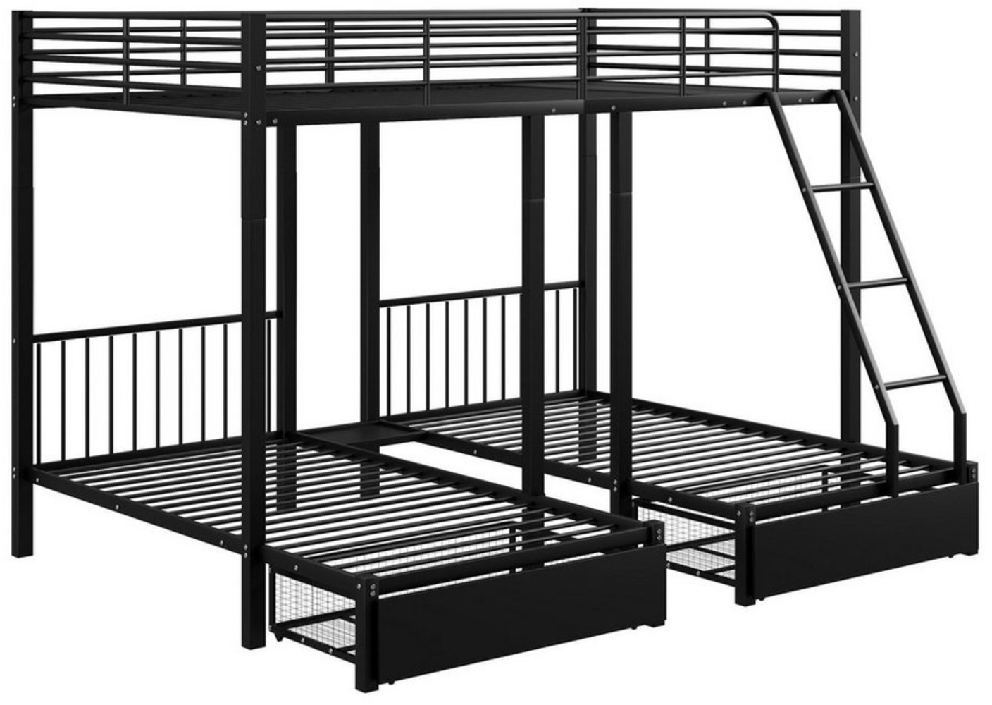 Odikalo Kinderbett 3-fach Etagenbett Schubladen umwandelbar Doppelbett + 2 Einzelbetten Bild 1