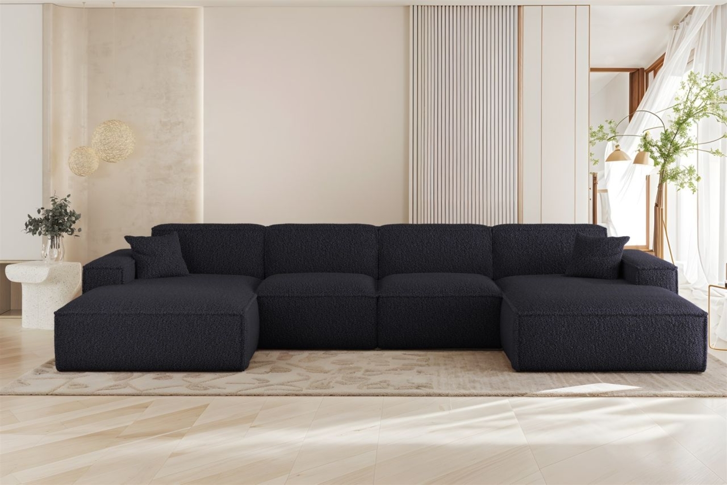 Wohnlandschaft Sofa U-Form CELES PREMIUM in Stoff Sven Dunkelblau Bild 1