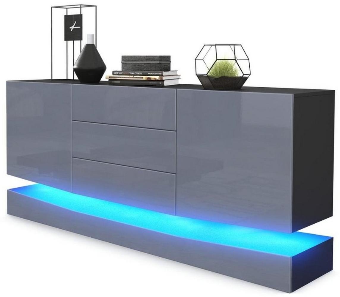 Vladon Sideboard City, Schwarz matt/Grau Hochglanz inkl. LED - Moderne Kommode für Ihr Wohnbereich (178 x 72 x 38 cm) Bild 1