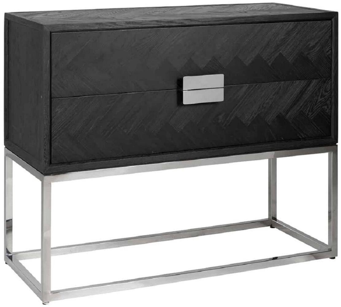 Casa Padrino Luxus Massivholz Kommode mit 2 Schubladen Schwarz / Silber 108 x 45 x H. 87 cm - Wohnzimmer Möbel - Hotel Möbel - Luxus Kollektion Bild 1