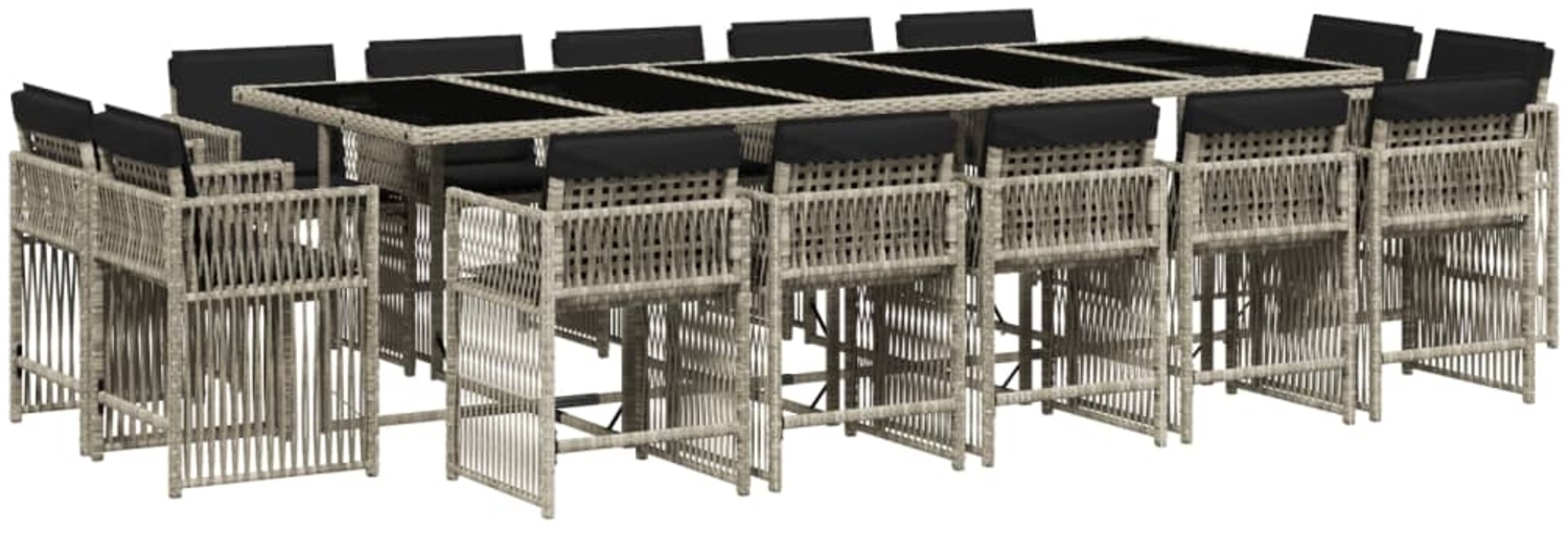vidaXL 15-tlg. Garten-Essgruppe mit Kissen Hellgrau Poly Rattan 3211775 Bild 1