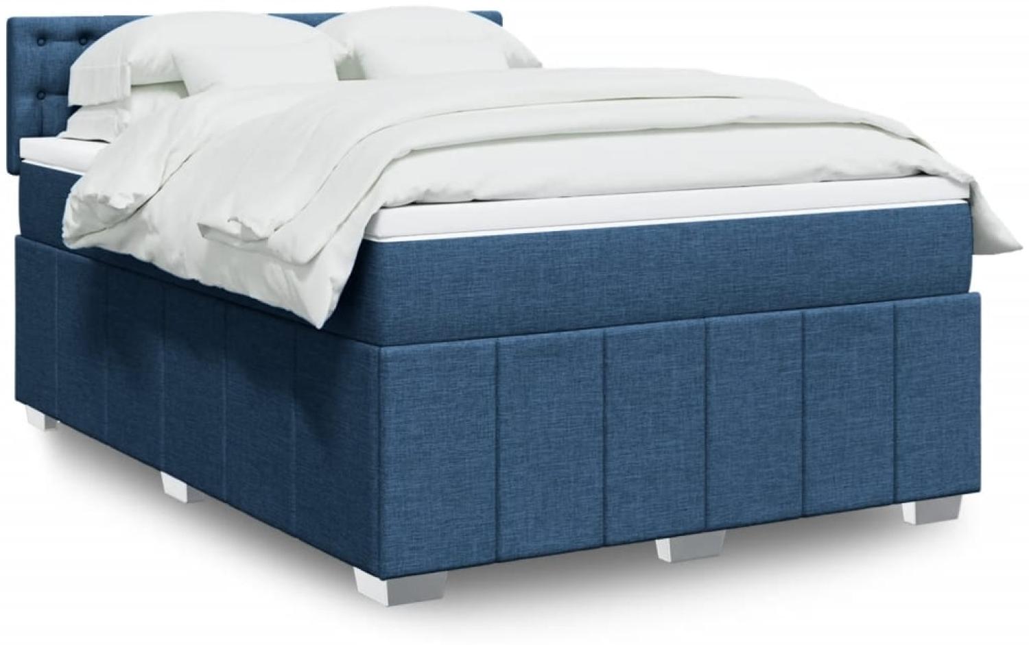 vidaXL Boxspringbett mit Matratze Blau 140x190 cm Stoff 3289383 Bild 1