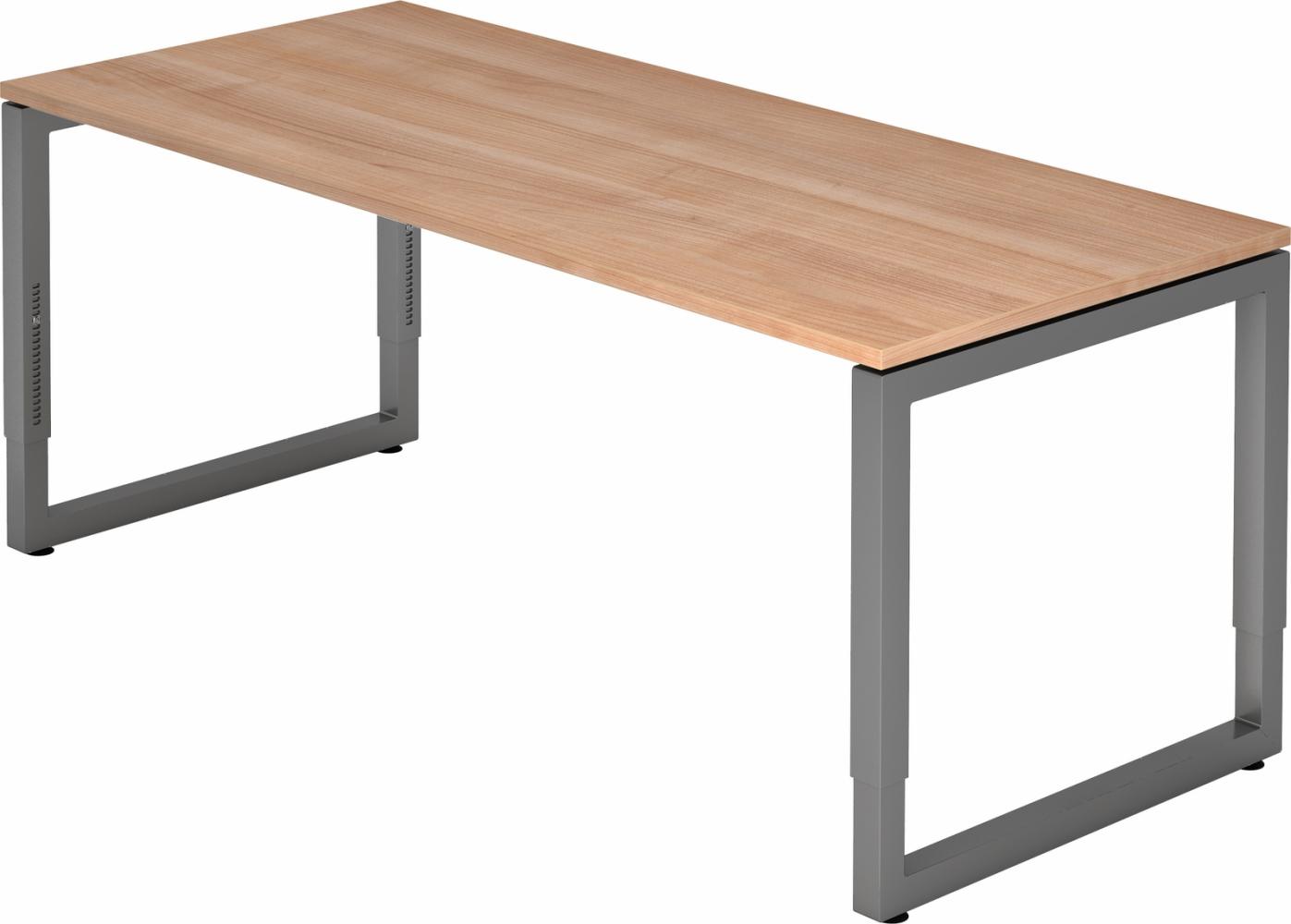 bümö höhenverstellbarer Schreibtisch R-Serie 180x80 cm in Nussbaum, Gestell in Graphit - großer PC Tisch für's Büro manuell höhenverstellbar, Computertisch verstellbar, RS-19-N-G Bild 1