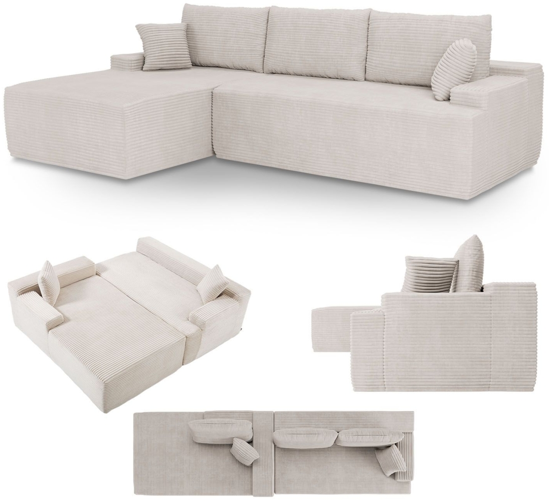 Juskys Sofa Coredo - modernes Cord Sofa mit Ottomane links, gemütliche Couch mit Schaumstoffpolsterung, Cordbezug & Kissen, modular - Beige Bild 1
