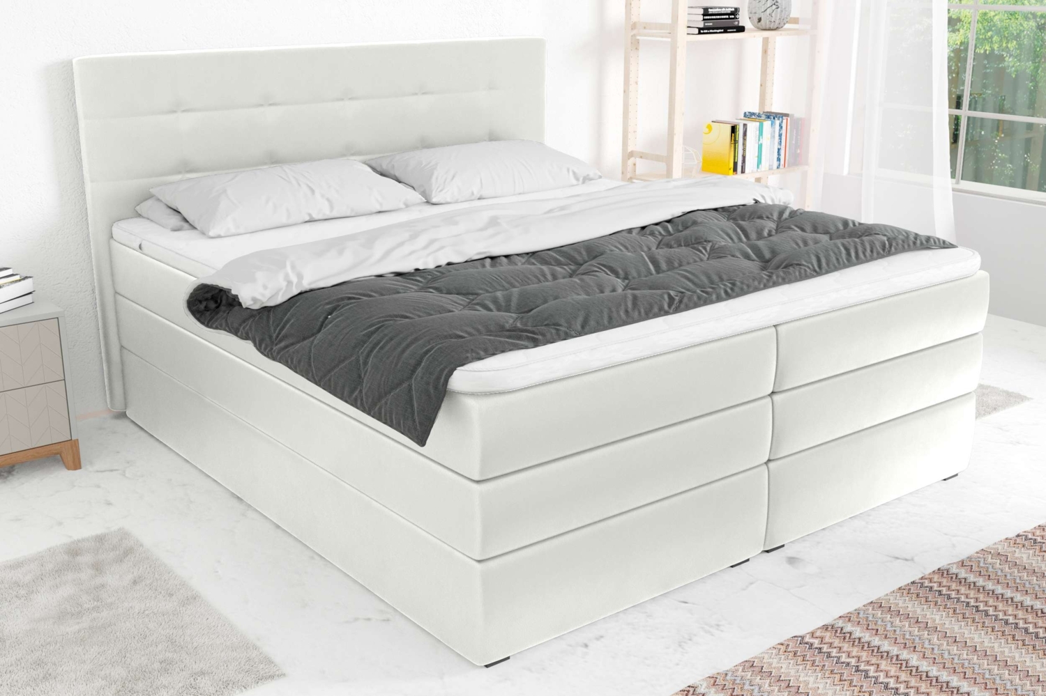 99rooms Dante Boxspringbett Kunstleder MADRYT Weiß Taschen-Federung 160x200 cm Bild 1