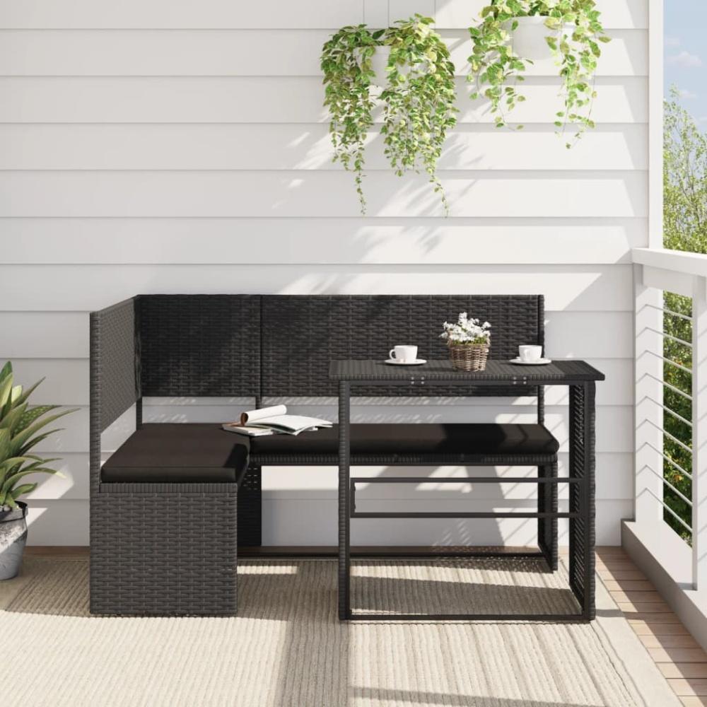 vidaXL Gartensofa in L-Form mit Tisch und Kissen Schwarz Poly Rattan 362347 Bild 1