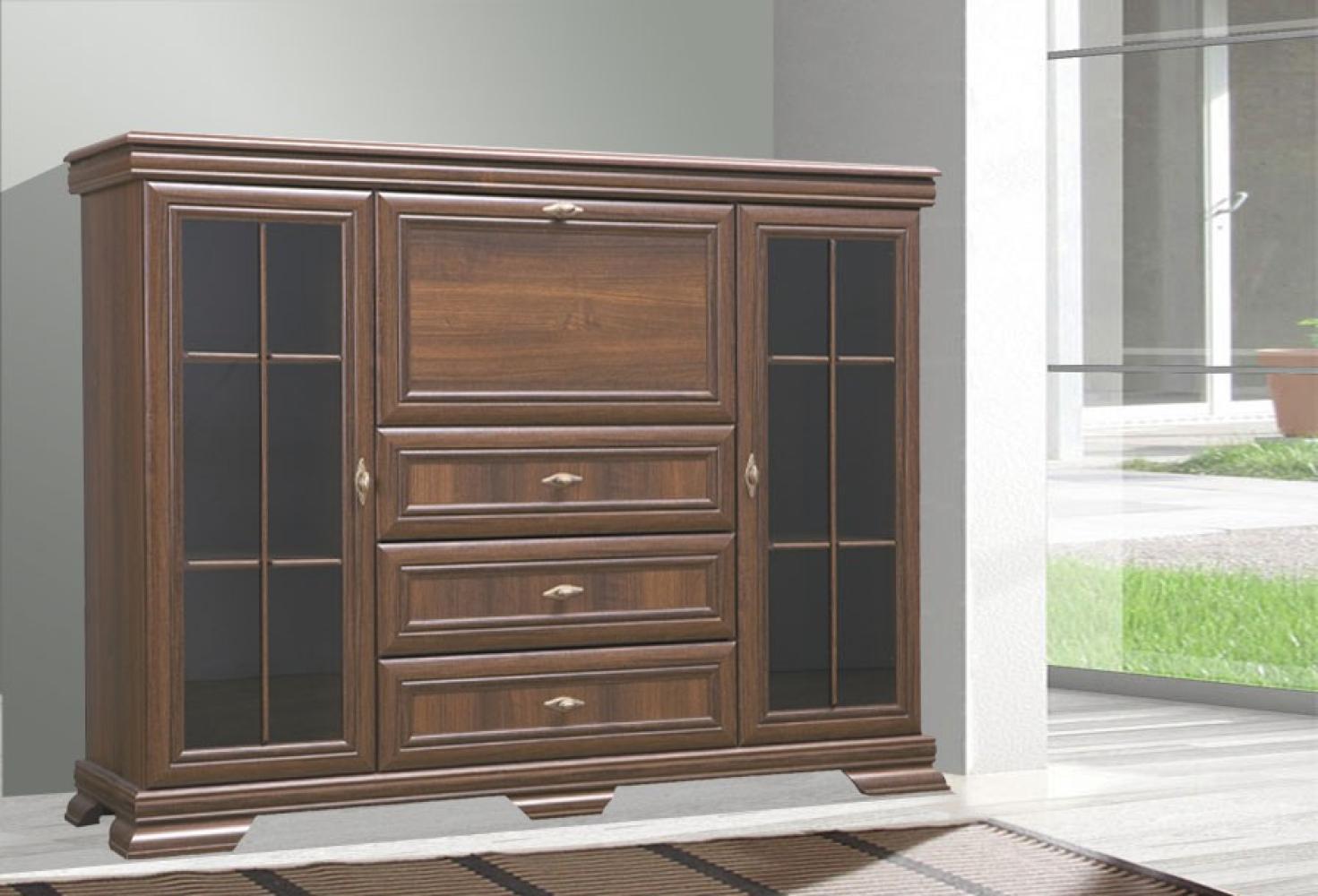 Highboard "Kora" Vitrinenschrank 158cm 3-türig mit 3 Schubladen samoa King rustikal Bild 1