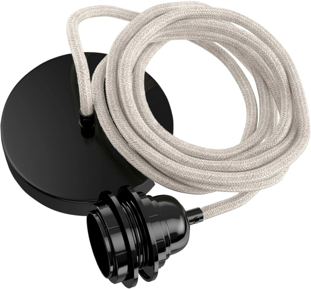 HOOPZI - Pendelleuchte - Hang 1 Flammig - 2,5m Textilkabel Seil - 1 X E27 Fassung - Vintage Retro natur Bild 1