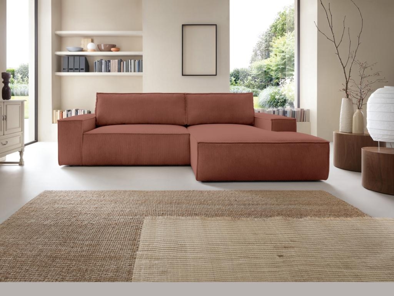 Vente-unique - Ecksofa mit Schlaffunktion - Ecke rechts - Cord - Rosa - AMELIA Bild 1