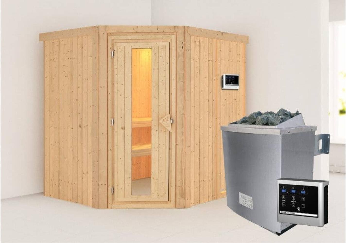 Karibu Sauna Siirin + 9kW Saunaofen mit ext. Steuerung Easy Klarglas Ganzglastür Bild 1