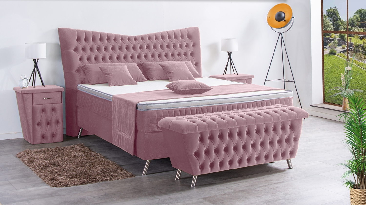 Meisterbetten Boxspringbett Juve 100x220 in VS-Rose, Matratzenbezug Optiflex, Ergoflex-Topper Bild 1