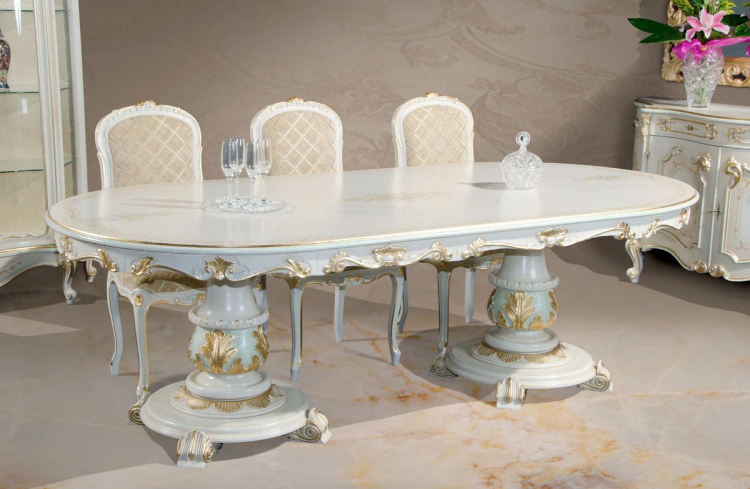 Casa Padrino Luxus Barock Esstisch Weiß / Cremefarben / Mehrfarbig / Gold - Ovaler Massivholz Esszimmertisch im Barockstil - Barock Esszimmer Möbel - Luxus Qualität - Made in Italy Bild 1