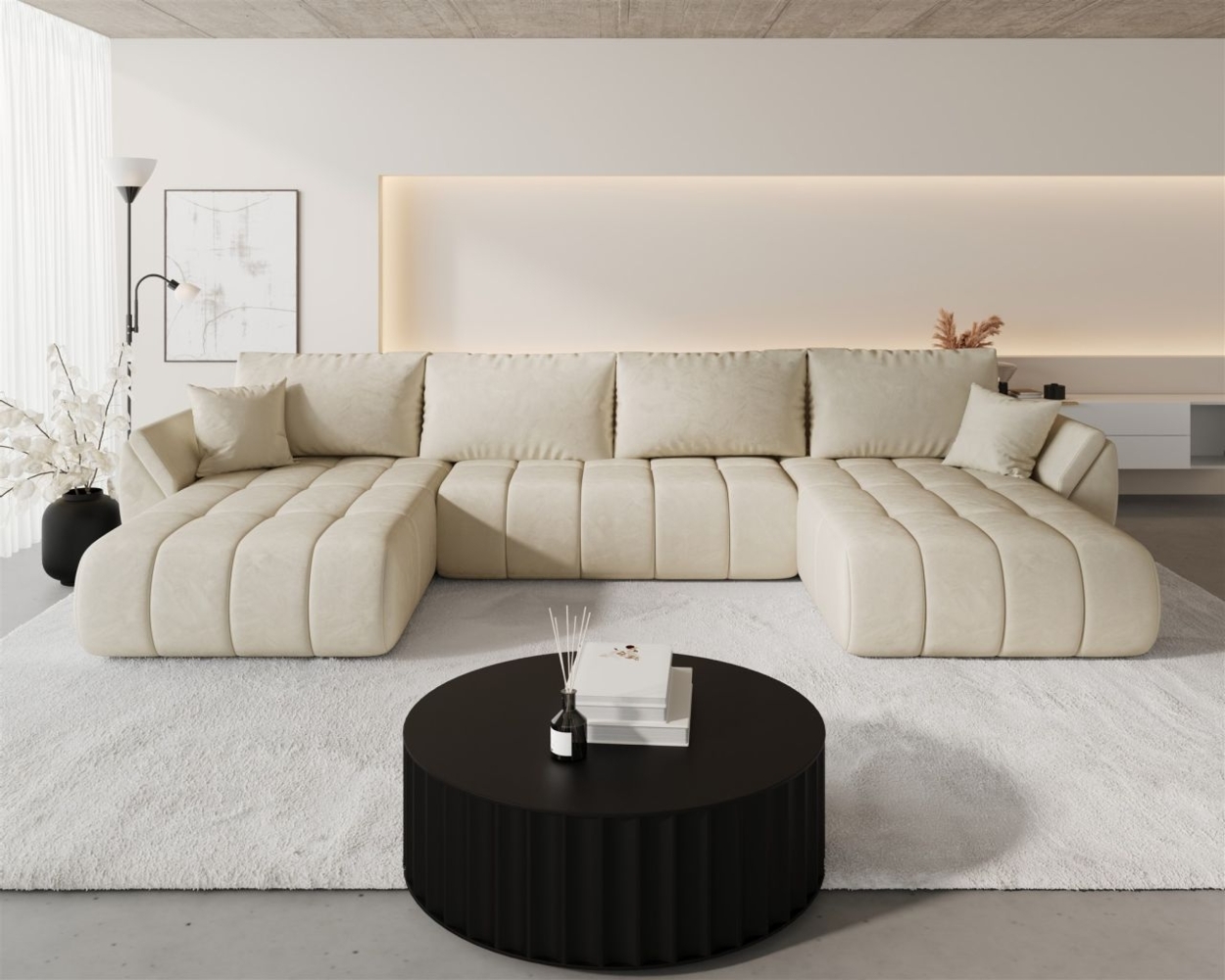Wohnlandschaft Sofa mit Schlaffunktion MISATO Stoff Monolith Creme Bild 1