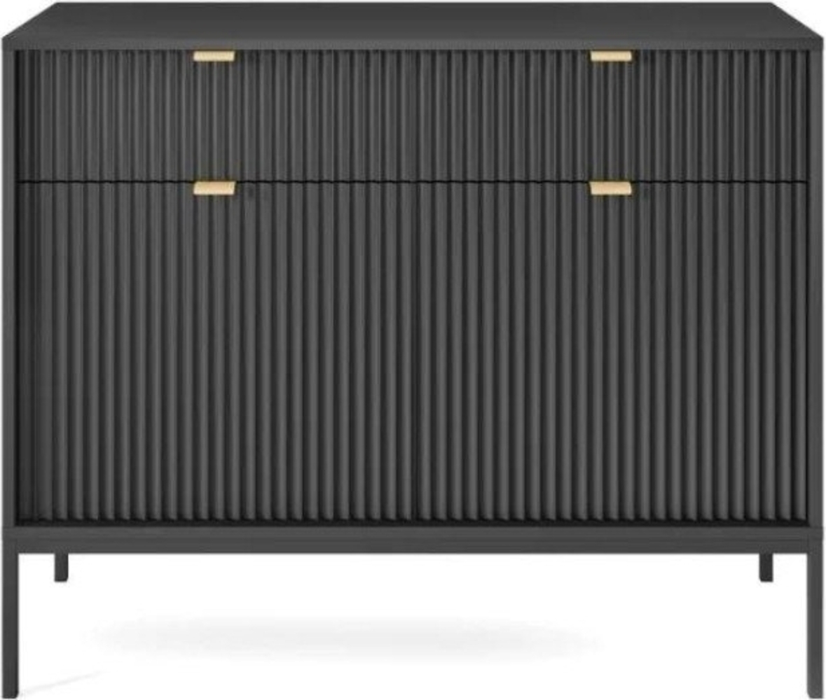 Deine Möbel 24 Kommode Kommode NOVO 104 cm Sideboard Weiß Grau Schwarz Premium (Set, 2 St, Wohnzimmer Flur Schlafzimmer Goldene Griffe), geriffelte Fronten 104 cm breit 2-türig mit 2 Schubladen Bild 1