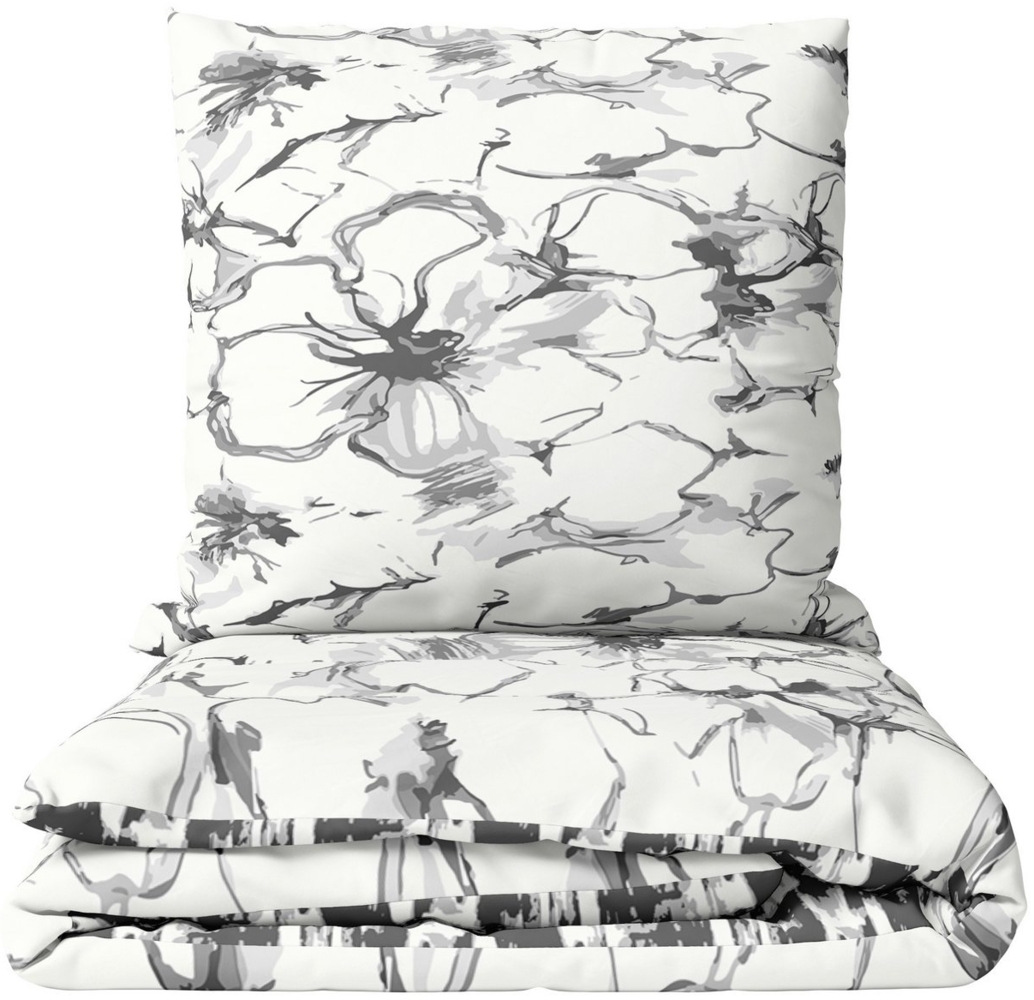 Leonado Vicenti Bettwäsche 135x200 cm, 155x220 cm, Renforcé, 2 teilig, Blumenmuster mit Wendeseite in Weiß, Schwarz und Grau Bild 1