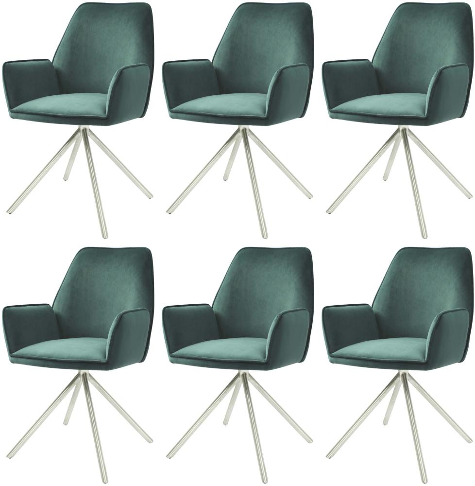 Mendler 'HWC-G67' 6er-Set Esszimmerstuhl mit Armlehne, drehbar mit Auto-Position, Grün, Silber Bild 1