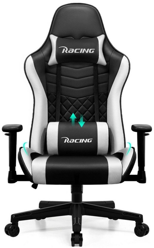 Hiazurm Gaming-Stuhl Komfortabler Gamer Stuhl mit Höhenverstellbarer Sitzfläche (Ergonomischer Bürostuhl mit Kopf- und Lendenkissen, 165° Neigefunktion), Wippmechanismus und Stabiler Metallrahmen, Belastbar bis 150 kg Bild 1