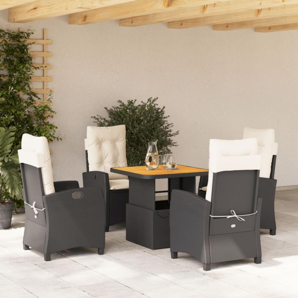 vidaXL 5-tlg. Garten-Essgruppe mit Kissen Schwarz Poly Rattan Bild 1