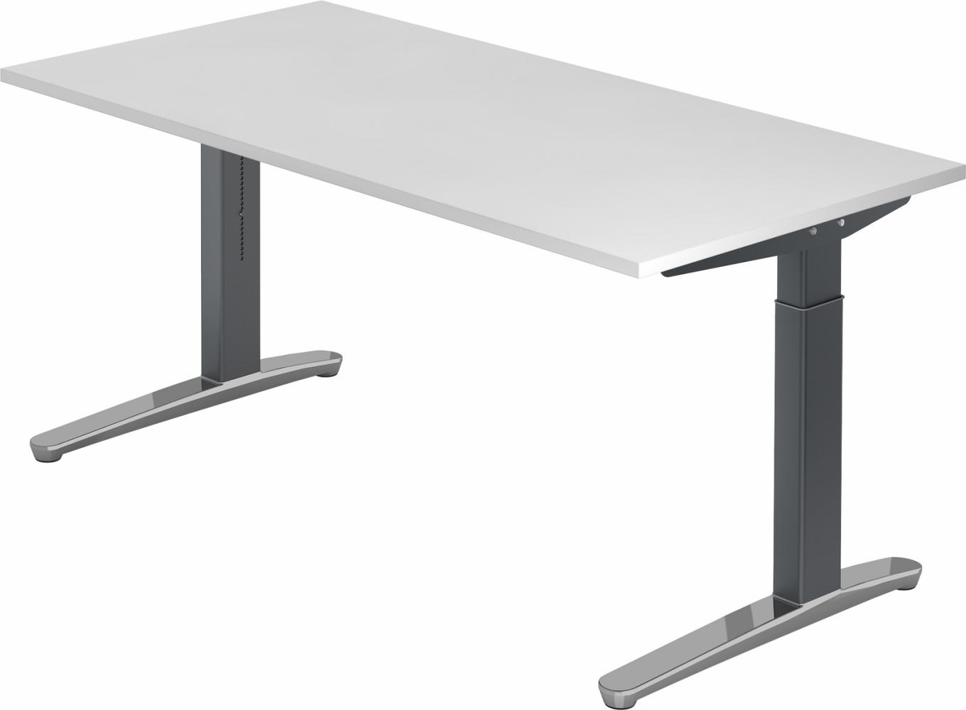 bümö manuell höhenverstellbarer Schreibtisch 160x80 in weiß, Gestell in graphit/alu - PC Tisch höhenverstellbar & groß, höhenverstellbarer Tisch Büro, großer Computertisch verstellbar, X16-W-GC Bild 1