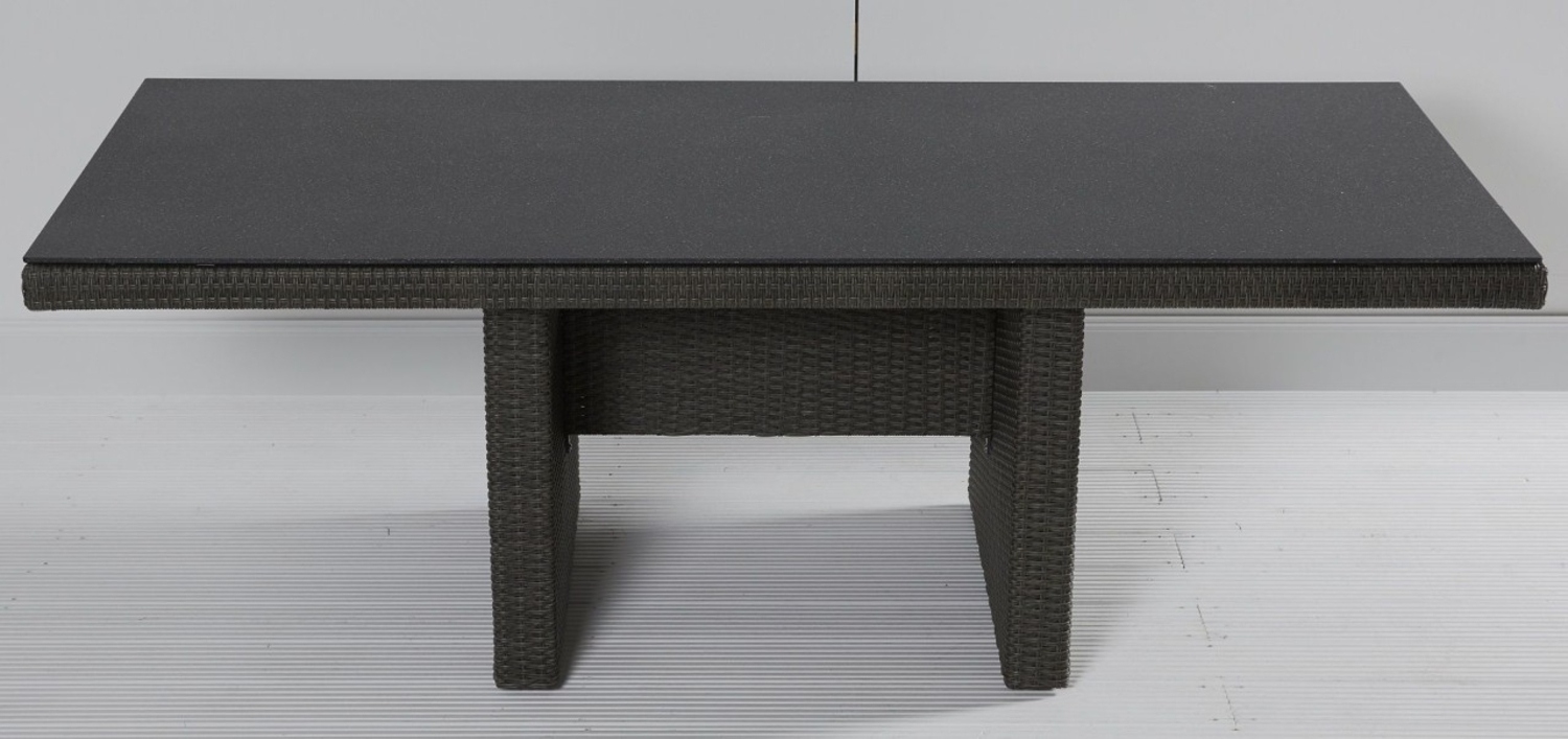 Gartentisch Barcelona / Rocking Polyrattan grau anthrazit 200x100 cm mit Glas-Keamik Bild 1