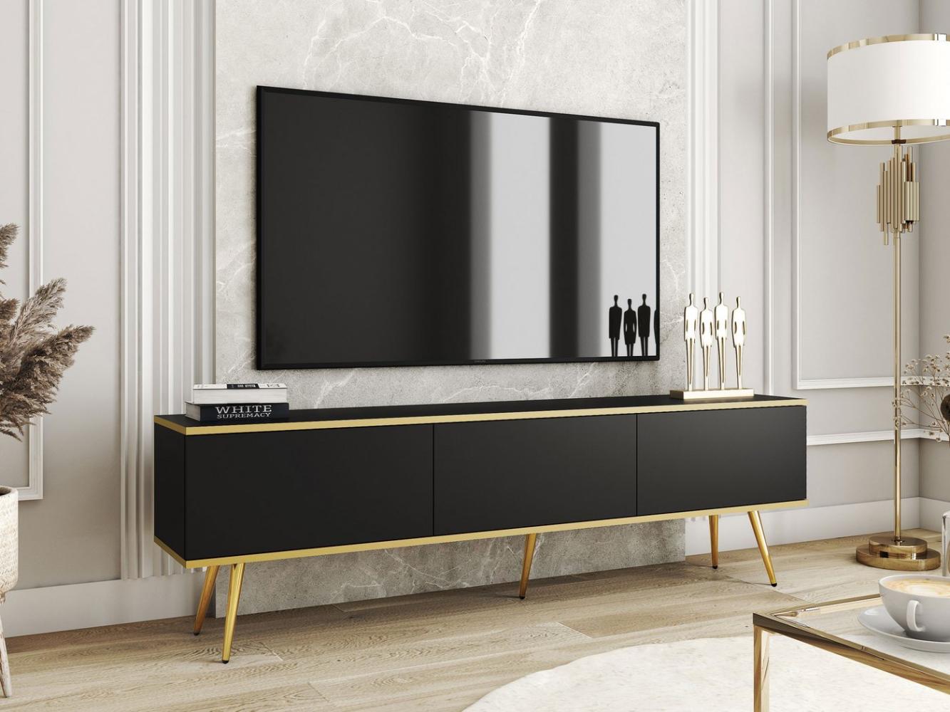 TV Lowboard Orenate 175 mit Füße (Farbe: Schwarz / Schwarz + Gold) Bild 1