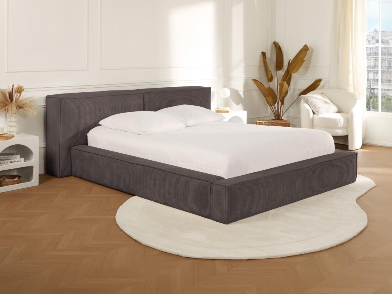 Vente-unique - Bett mit Bettkasten - 140 x 190 cm - Cord - Taupe - TIMANO von Pascal Morabito Bild 1