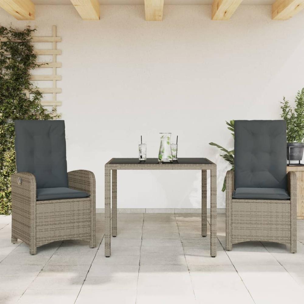 vidaXL 3-tlg. Garten-Essgruppe mit Kissen Grau Poly Rattan Bild 1