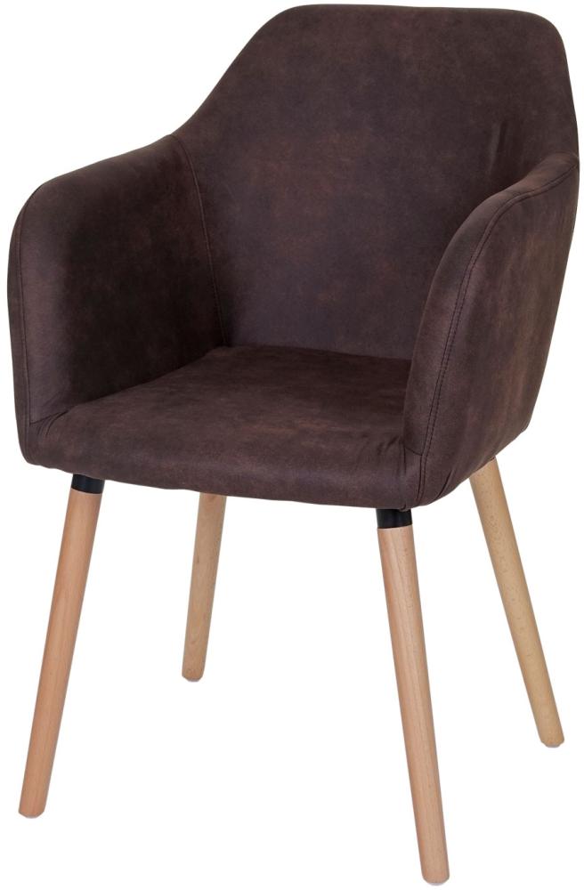 Esszimmerstuhl Malmö T381, Stuhl Küchenstuhl, Retro 50er Jahre Design ~ Textil, vintage dunkelbraun, helle Beine Bild 1