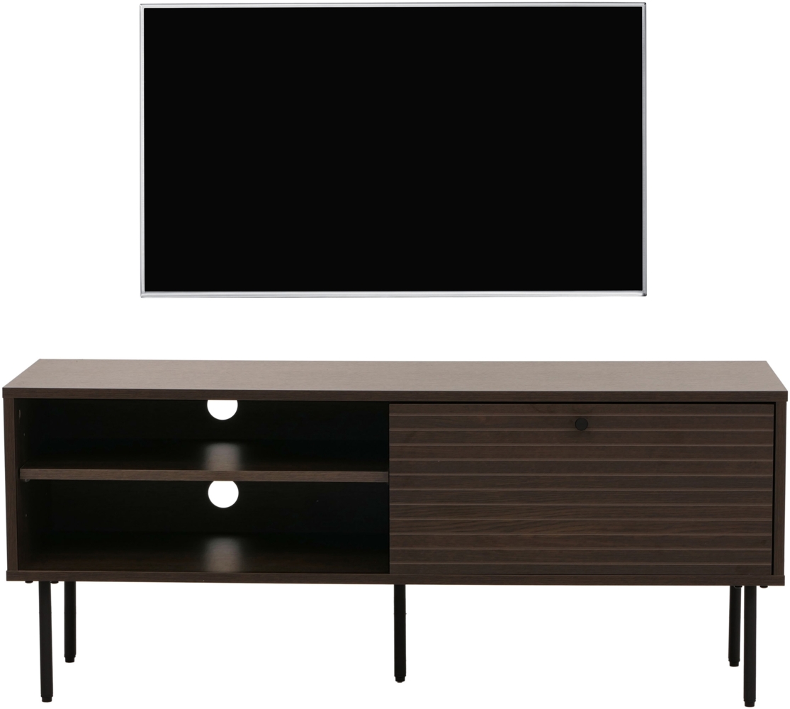 TV-Rack HWC-N78, Lowboard TV-Schrank, skandinavischer Stil Metall Holz Melamin MVG 50x120x40cm ~ dunkelbraun Bild 1