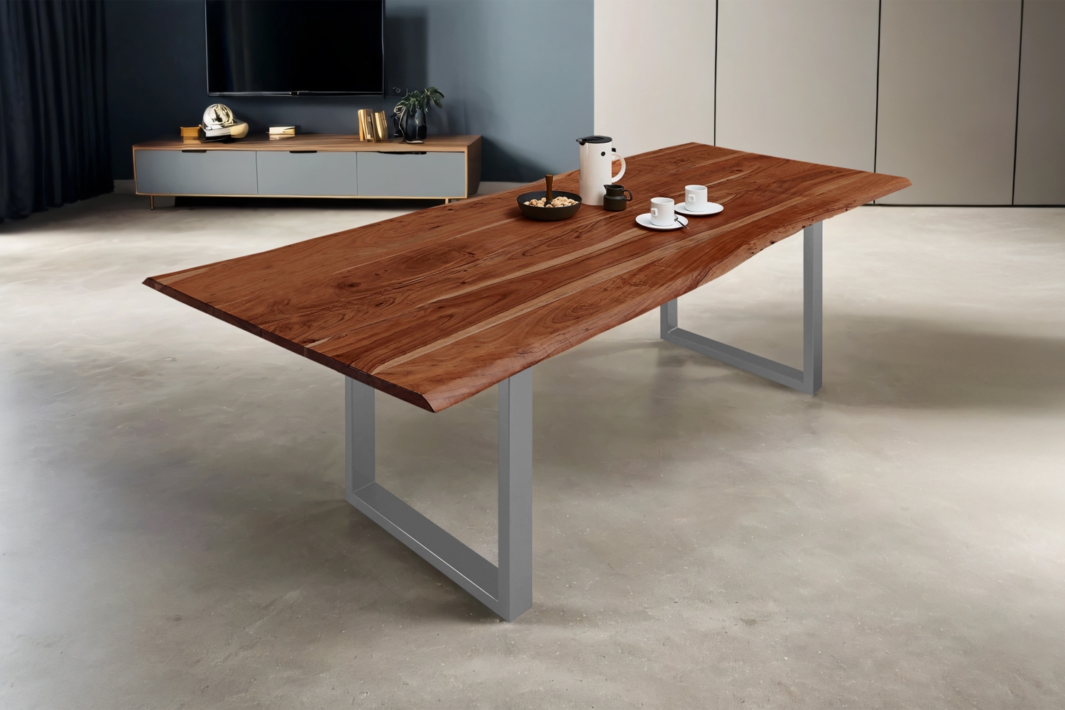 Esstisch Baumkante massiv Akazie nussbaum 220 x 100 silber MILO 68278047 Bild 1