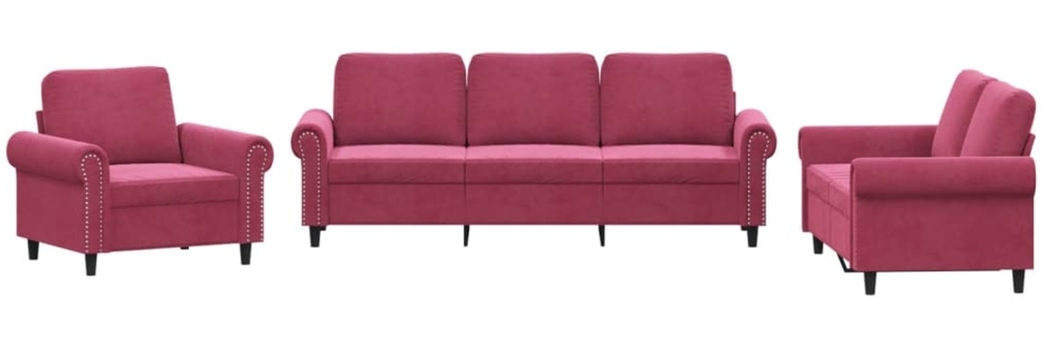 vidaXL 3-tlg. Sofagarnitur mit Kissen Weinrot Samt 3202174 Bild 1
