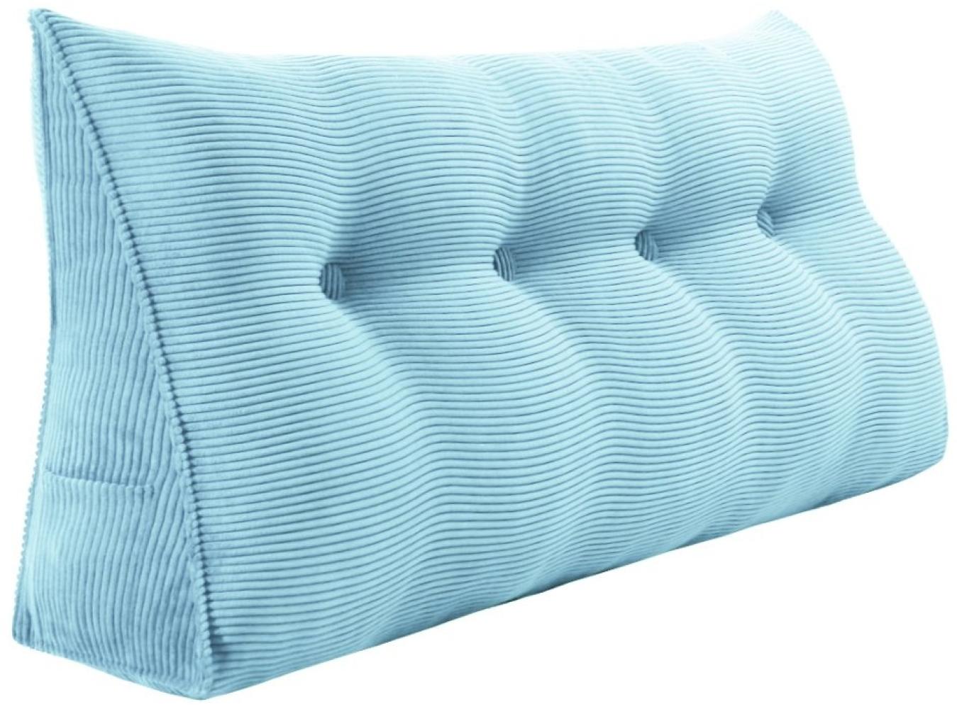 VERCART Großes Keilkissen, Langes Lesekissen, Bettruhe Rückenkissen, Dreieckiges Liegekissen, Dekoratives Kopfteilkissen für Tagesbett oder Tiefes Sofa, Cord Himmelblau, 140cm Bild 1